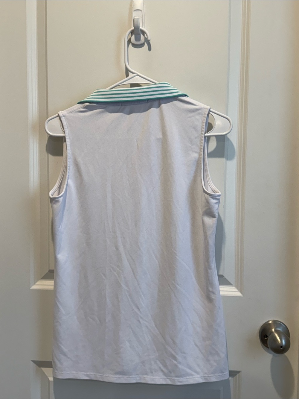 RLX Ralph Lauren White Sleeveless Golf Polo Mint Stripe Collar Size Small - Picture 4 of 4